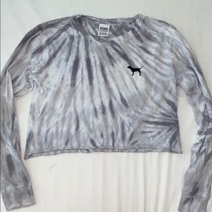 VSPINK grey tie dye long sleeve crop top